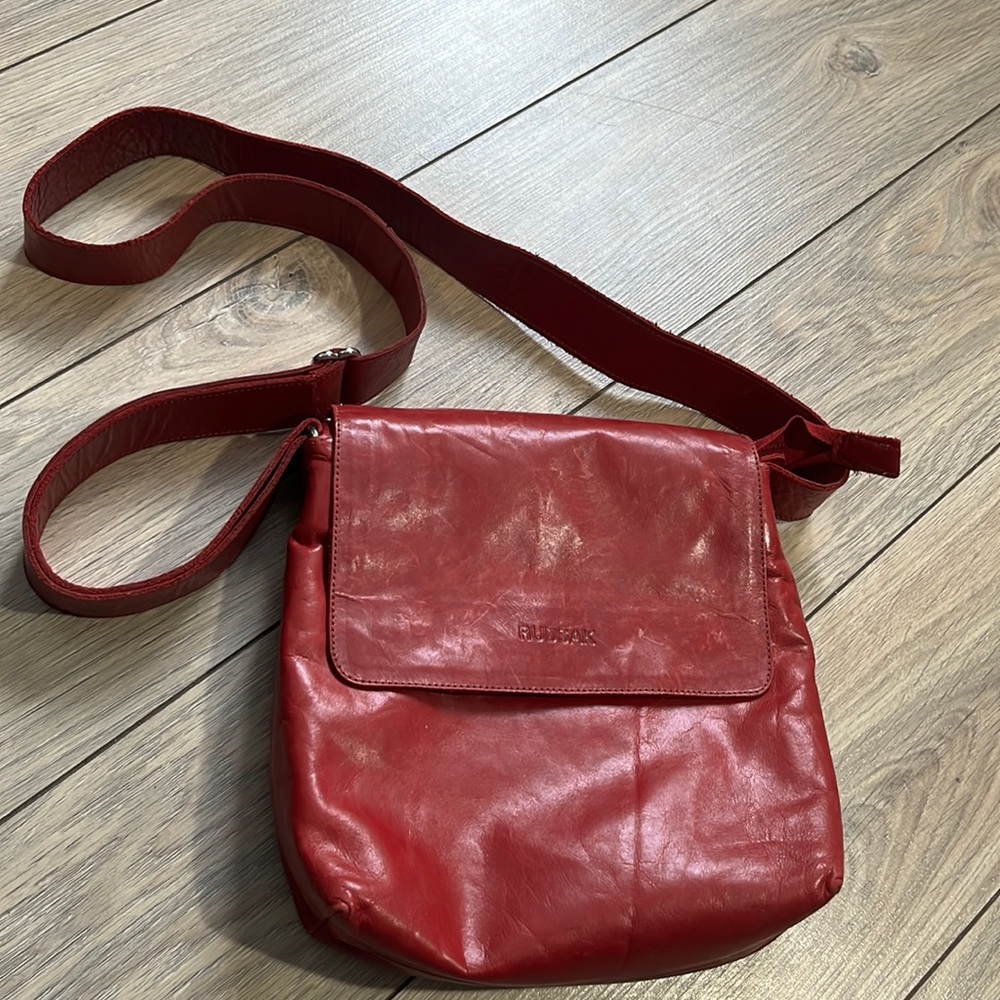 RUDSAK Red Leather Crossbody Shoulder Bag